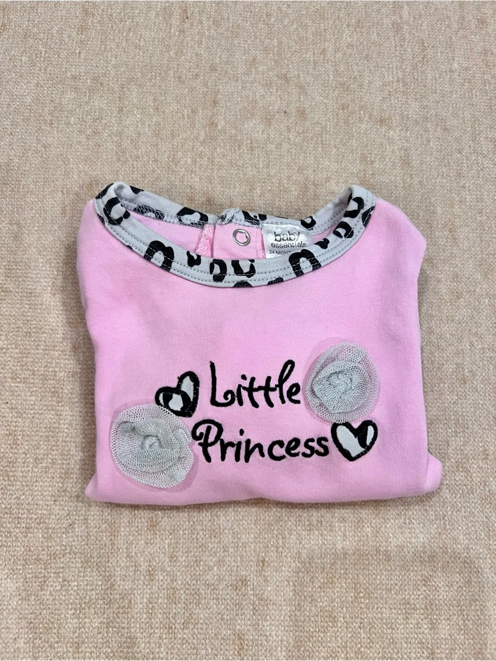 Baby Girl Pink Long Sleeve Bodysuit with Gray Leopard Print Trim Size 24 Months